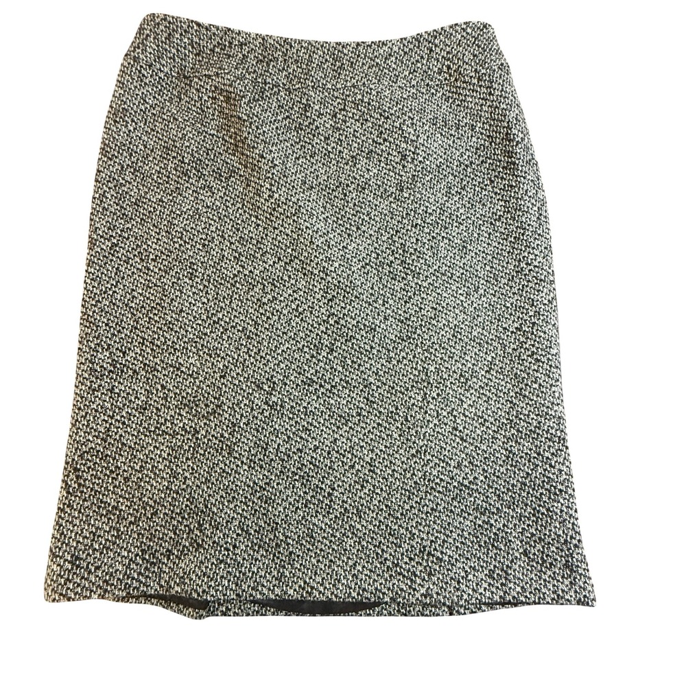 Lafayette 148 New York Wool Cashmere Tweed Twee Pencil Skirt Black White 14